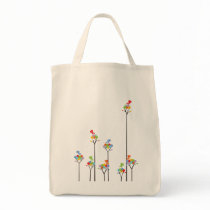 Dotted Trees & Cute Birds Fun Custom Tote Bag
