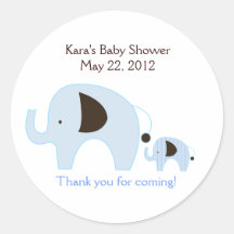 Dottie Elephant Blue Baby Shower Favor Sticker
