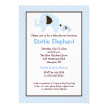 Dottie Elephant (Light Blue) Baby Shower Invite