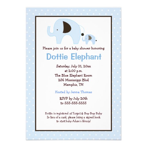 Dottie Elephant (Light Blue) Baby Shower Invite