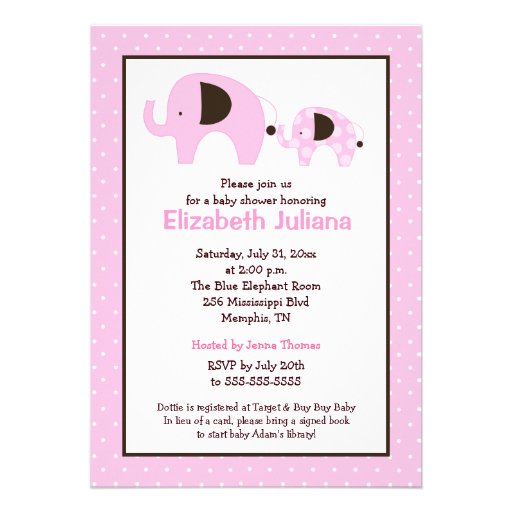 Dottie Elephant (Light Pink) Baby Shower Invite