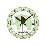 Dottie Elephant Personalized Wall Clock (Green)