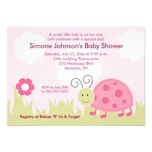 Dottie Ladybug Girl Baby Shower Invitation 4x6 (front side)
