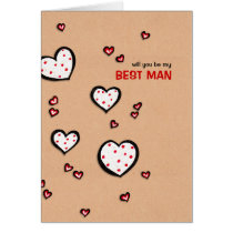 Dotty Hearts kraft Be My Best Man Card cards