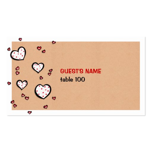 Dotty Hearts kraft Place Card Business Card Template (front side)