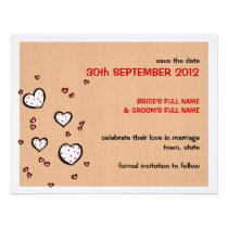 Dotty Hearts kraft Save The Date Announcement invitations