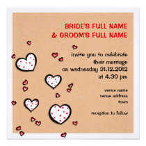 Dotty Hearts kraft Square Wedding Invitation invitations