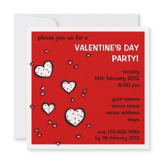 Dotty Hearts red Valentine's Day Party Invite invitation