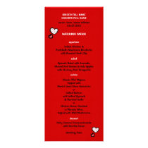 Dotty Hearts red Wedding Menu invitations