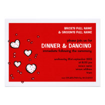Dotty Hearts red Wedding Reception Invitation invitations