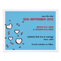 Dotty Hearts turquoise Save The Date Announcement invitations