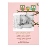 Dotty Owls Baby Girl Birth Announcement invitations