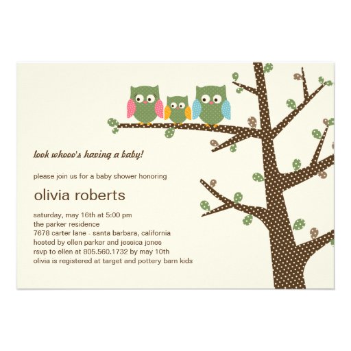 Dotty Owls Baby Shower Invitation (front side)