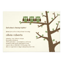 Dotty Owls Triplets Baby Shower Invitation