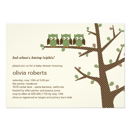 Dotty Owls Triplets Baby Shower Invitation (front side)