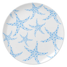 Dotty Starfish Pattern in Blue and White. Plate