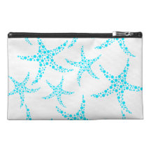 Dotty Starfish Pattern in Turquoise and White. Travel Accessory Bag