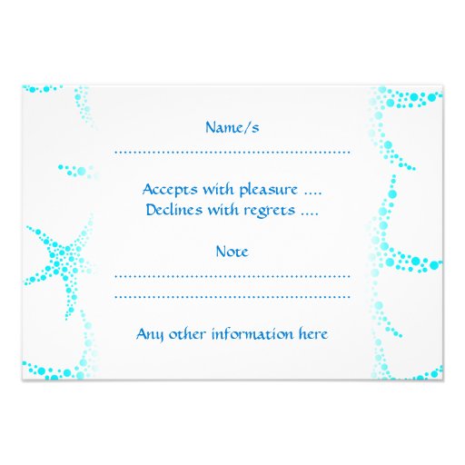 Dotty Starfish Pattern in Turquoise and White. Personalized Invitation