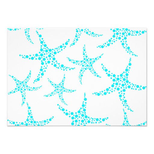 Dotty Starfish Pattern in Turquoise and White. Personalized Invitation