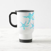 Dotty Starfish Pattern in Turquoise and White. Mug