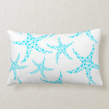 Dotty Starfish Pattern in Turquoise and White. Pillow