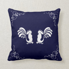 Double Blue Rooster Decorative Throw Pillow