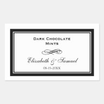 Double border black swirl wedding reception candy rectangular stickers