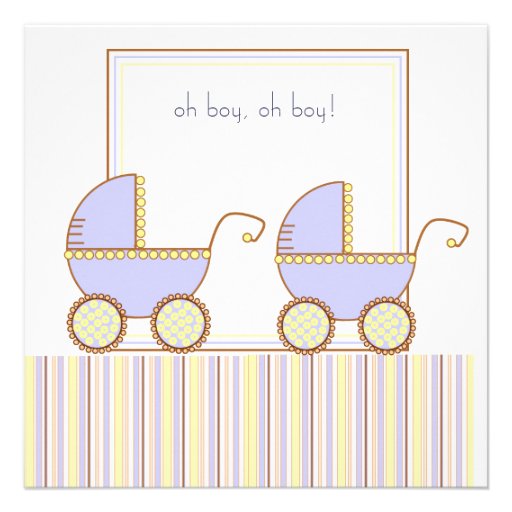 Double Carriage Twin Boy Baby Shower Invitation
