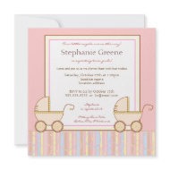 Double Carriage Twin Girl Baby Shower Invitation invitation