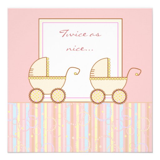 Double Carriage Twin Girl Baby Shower Invitation