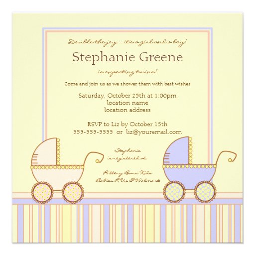 Double Carriage Twin Girl Boy Shower Invitation