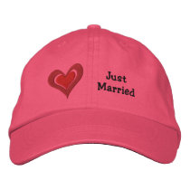 Double Deco Heart Just Married Love Design embroidered hats by BedazzledByZazzle Double Deco Heart Just Married Love Design embroidered hats