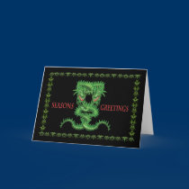 Double Green Dragon Christmas card