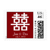 Double Happiness Chinese Red White Wedding Stamp