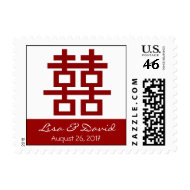 Double Happiness Chinese Wedding RSVP Postage stamp