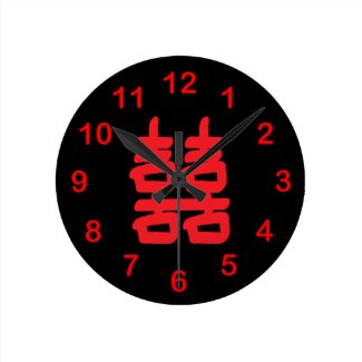 Double Happiness in Red Wall Clock
