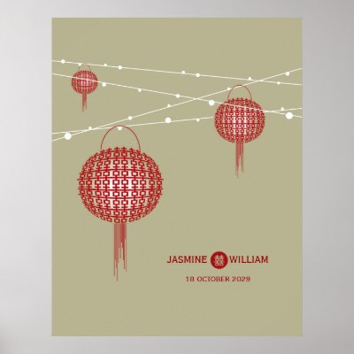 Double Happiness Lanterns Chinese Wedding Poster by fatfatin red knot