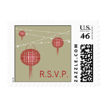 Double Happiness Lanterns Chinese Wedding RSVP Postage Stamps