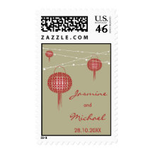 Double Happiness Lanterns Chinese Wedding Stamps
