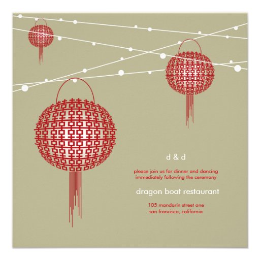 Double Happiness Lanterns Modern Chinese Wedding Custom Announcements
