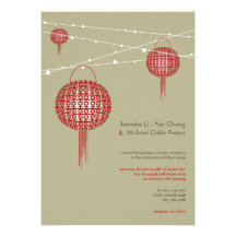 Double Happiness Lanterns Modern Chinese Wedding Personalized Invites