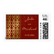 Double Happiness Red + Gold Invitation Stamps stamp