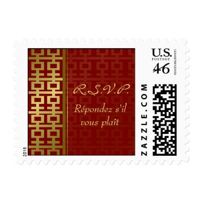 Double Happiness Red Gold RSVP Wedding Stamps 