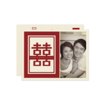 Double Happiness Wedding Save The Date Postcard by fatfatin_red_knot Double Happiness Wedding Save The Date Postcard