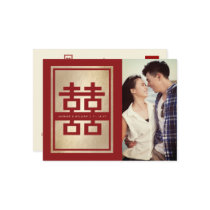 Double Happiness Wedding Save The Date Postcard by fatfatin_red_knot Double Happiness Wedding Save The Date Postcard