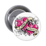 Double Heart Breast Cancer Survivor Buttons