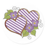 Double Heart with Purple &amp; White Stripes Stickers