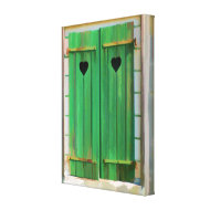 Double Hearts on Green Farm Shutters wrappedcanvas