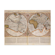 Double Hemisphere World Map, 1587 Post Card