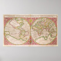 Double Hemisphere World Map, 1587 Poster